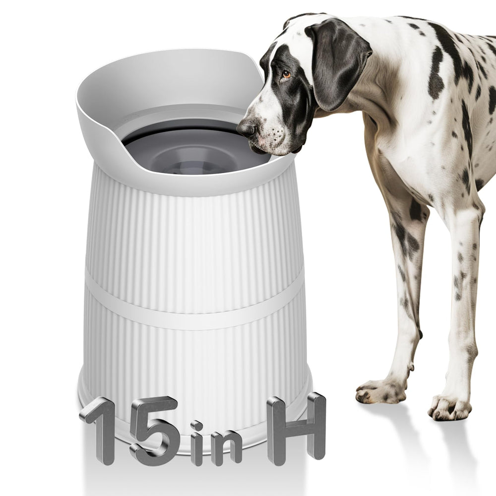 Salodal elevated dog bowls stand shows a 15.4-inch height for easy hydration.
