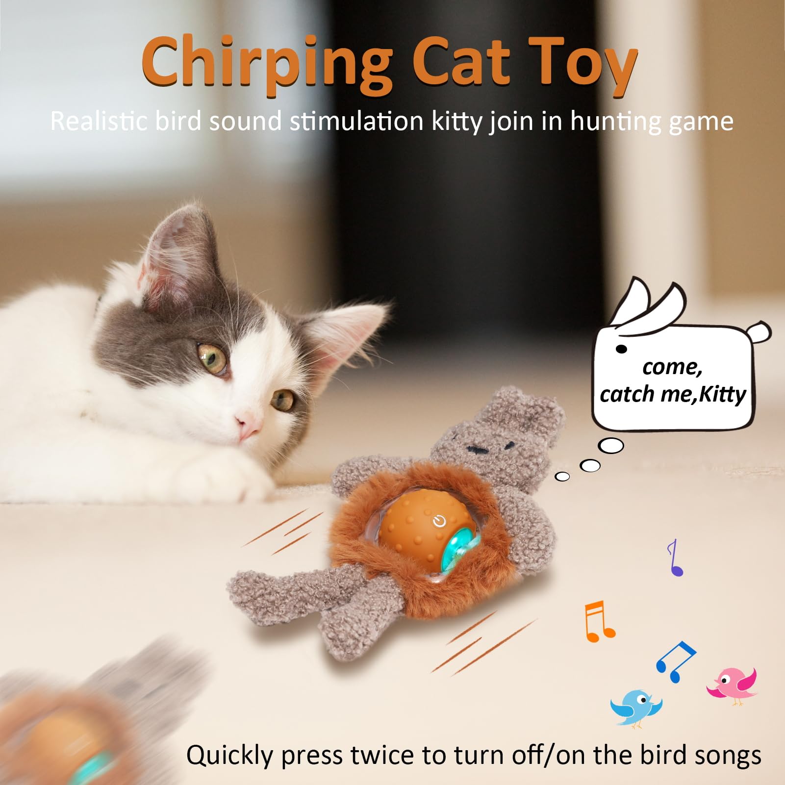 Salodal interactive cat toy rabbit-cover attachment guiding slower movement on quiet floors.