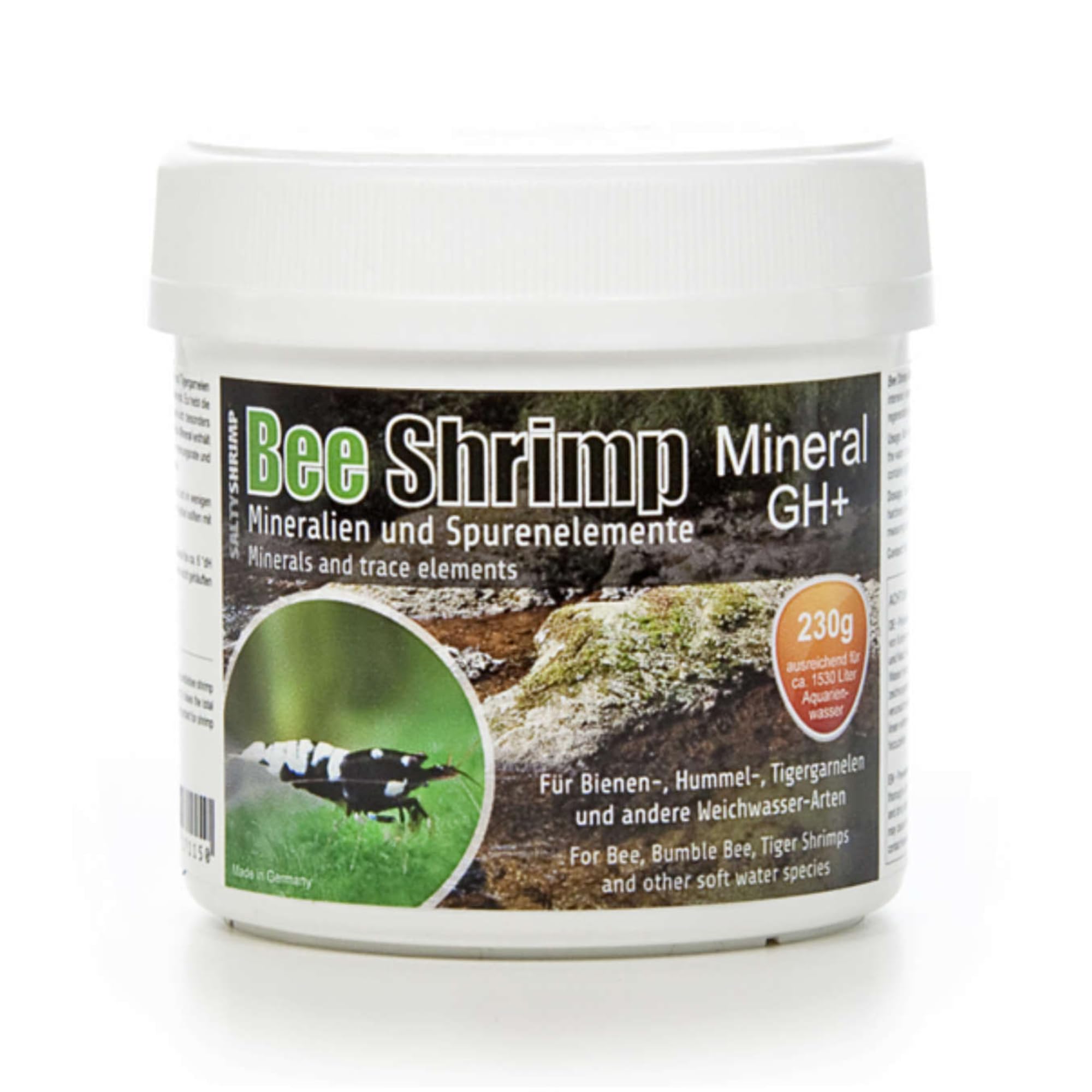 SaltyShrimp Bee Shrimp Mineral GH+ bottle enabling water mineralisation for healthier shrimp.