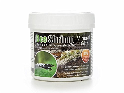 SaltyShrimp Bee Shrimp Mineral GH+ dosing scene supports ready-to-use mineral water.