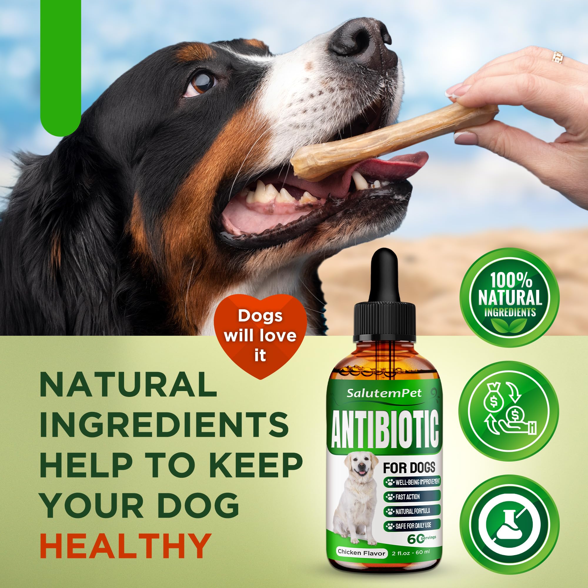 SalutemPet all-breeds dogs drops packaging ideal for home use.