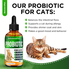  SalutemPet cat probiotics liquid dispensing image shows easy administration.
