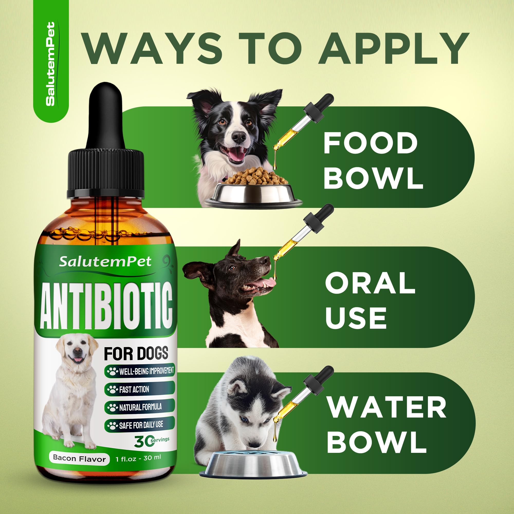 SalutemPet chicken-flavor dog drops pictured for tasty, easy-to-accept dosing.