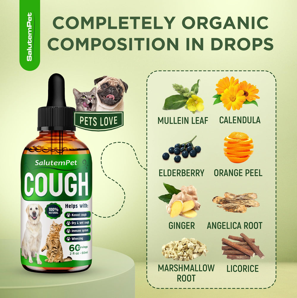  SalutemPet cough liquid drops ready for direct application to pets.
