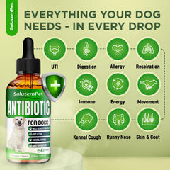 SalutemPet dog antibiotics cough-support drops with dropper for simple administration.