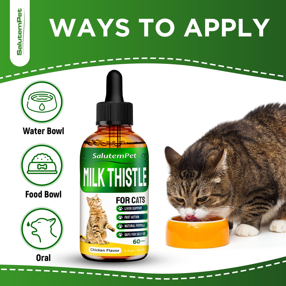 SalutemPet liquid milk-thistle for cats—versatile dosing in food, water, or mouth.