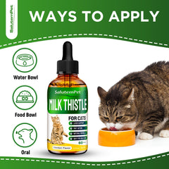SalutemPet liquid milk-thistle for cats—versatile dosing in food, water, or mouth.