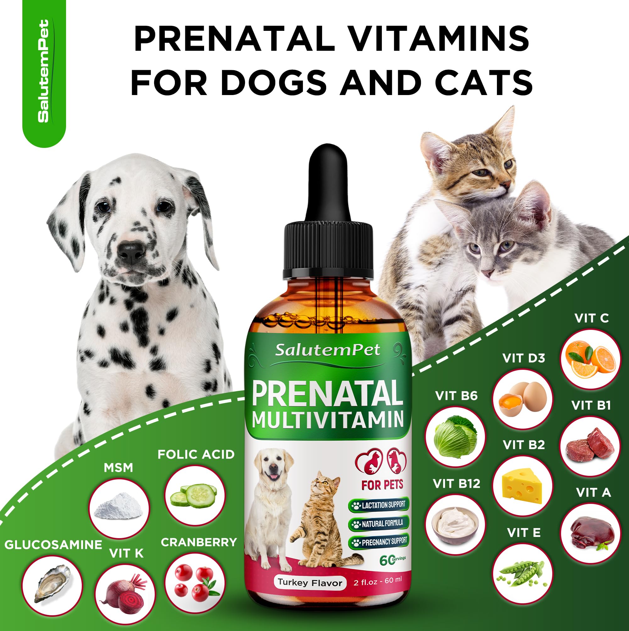 SalutemPet turkey-flavored vitamin highlighting appealing taste for pets.