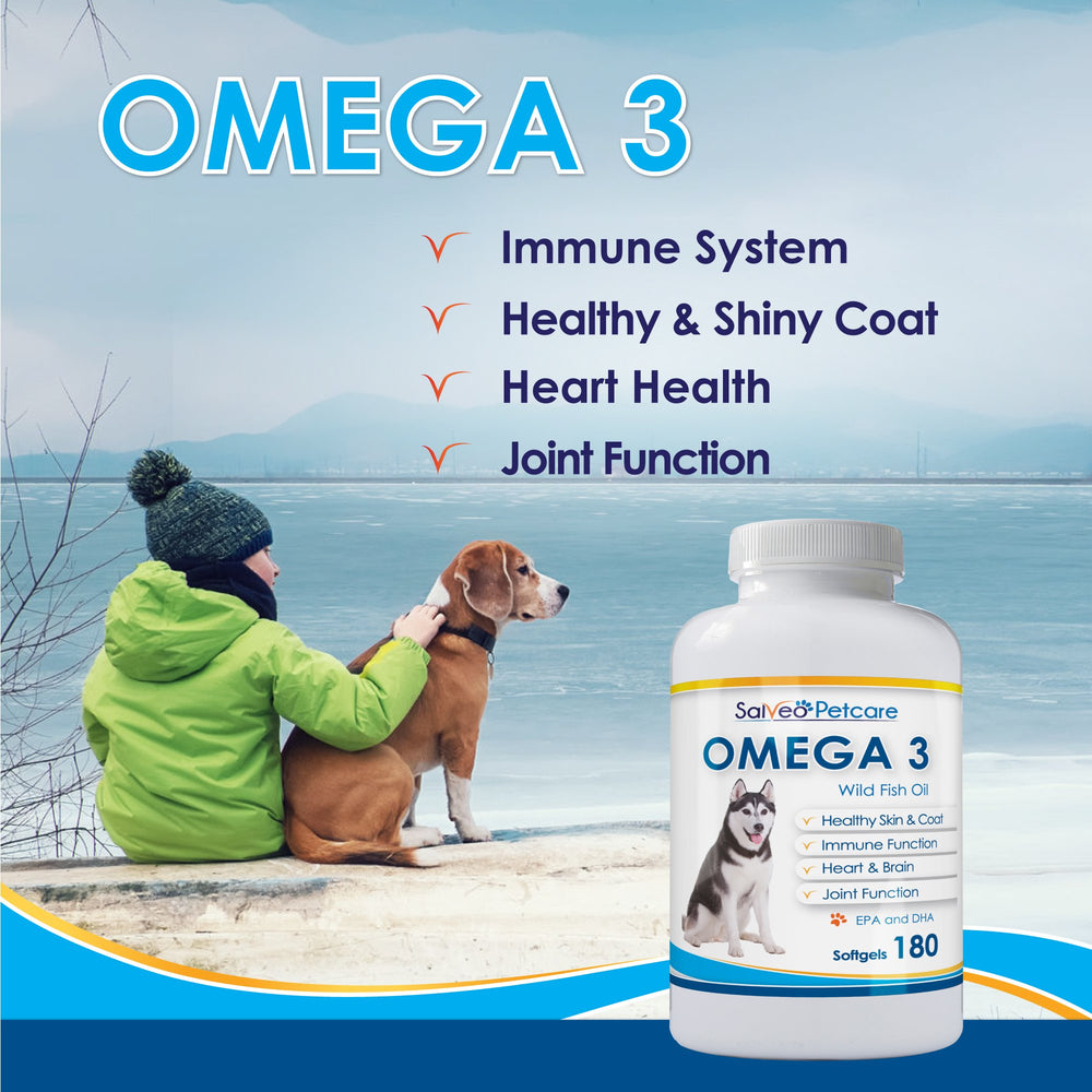 Salveo Petcare Omega 3 for Dogs bottle label highlights purity.