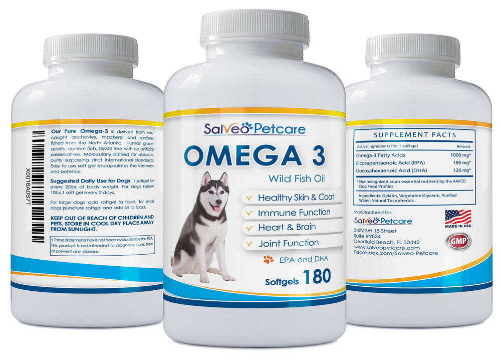 Salveo Petcare Omega 3 for Dogs made in USA facility following cGMP standards.