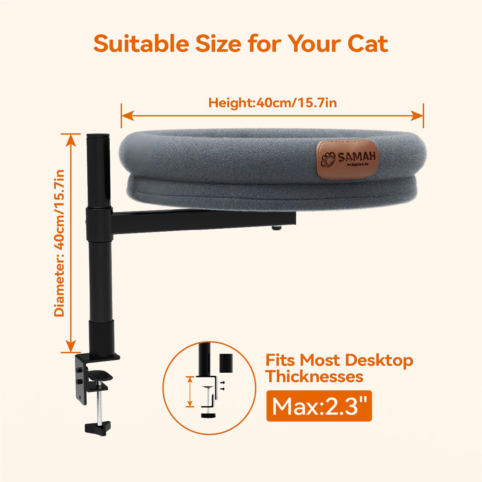 SAMAH cat desk bed breathable fabric creates a cozy resting space for cats.
