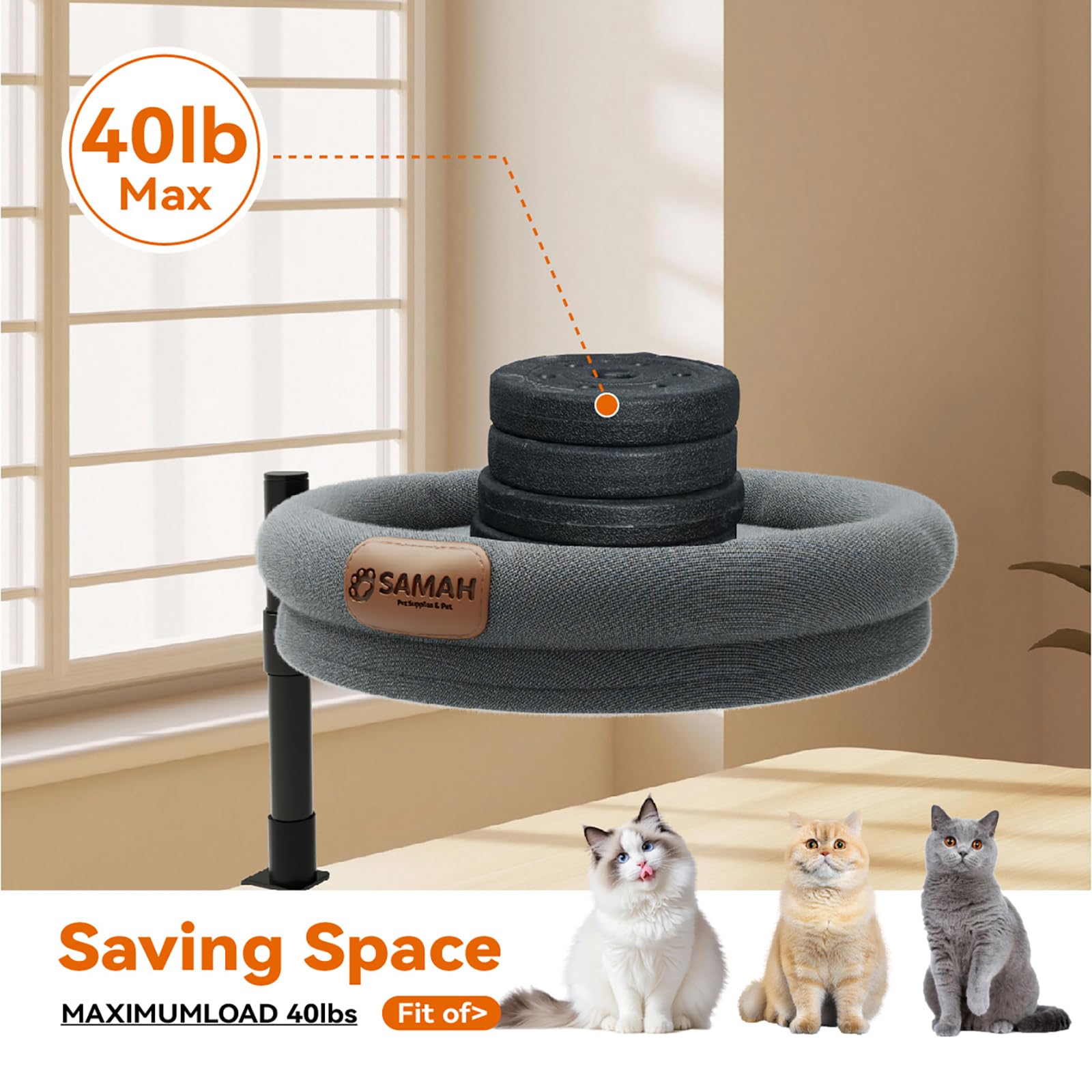 SAMAH cat desk bed height adjustment lets cats choose comfy heights during work.