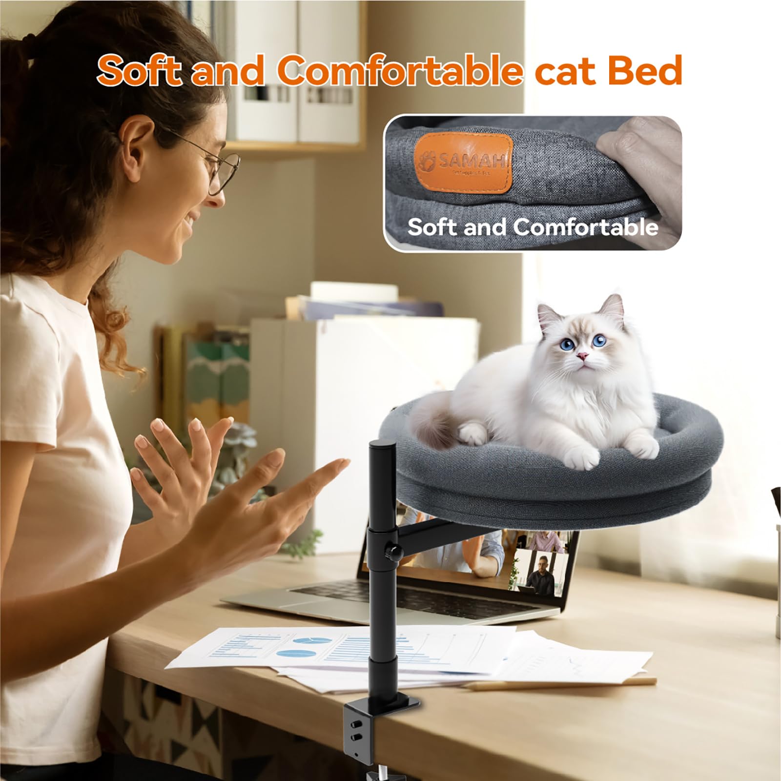 SAMAH cat desk bed removable cover enables easy machine washing and care.