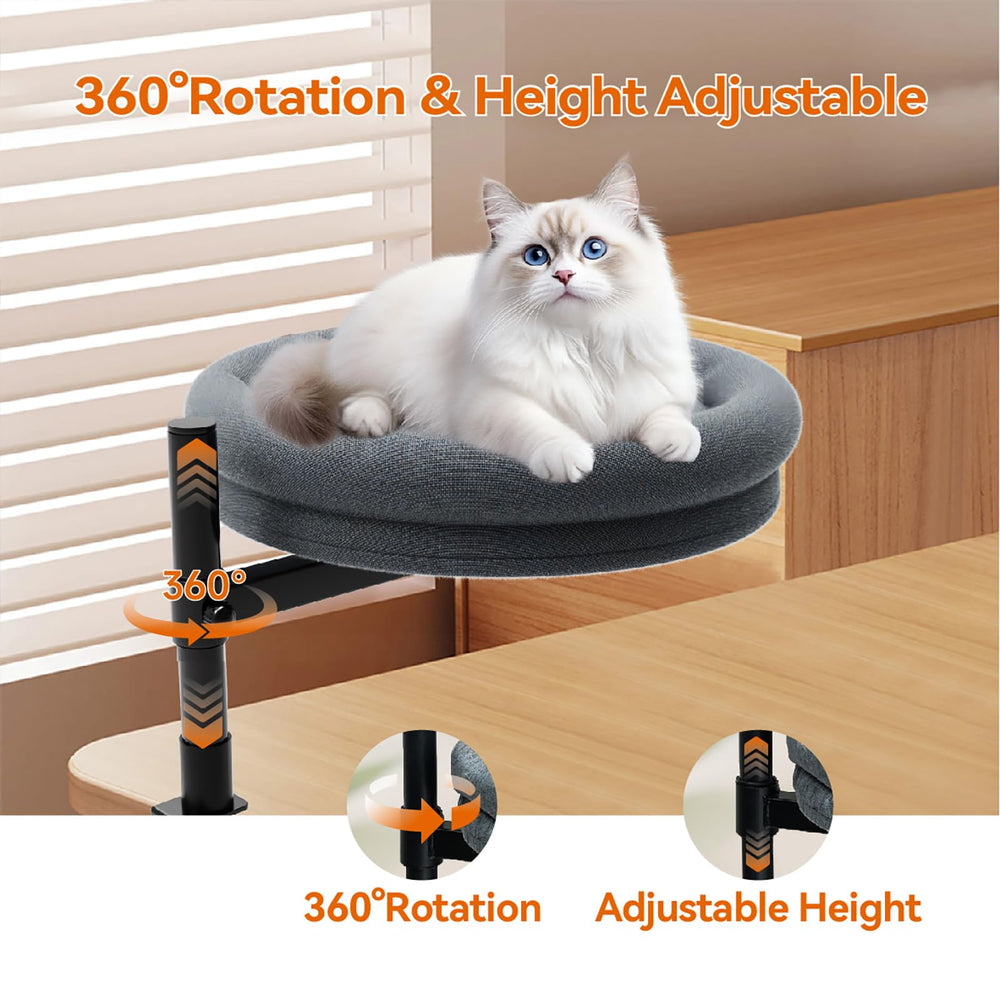 SAMAH cat desk bed rotation demonstrates 360° flexibility for optimal viewing.