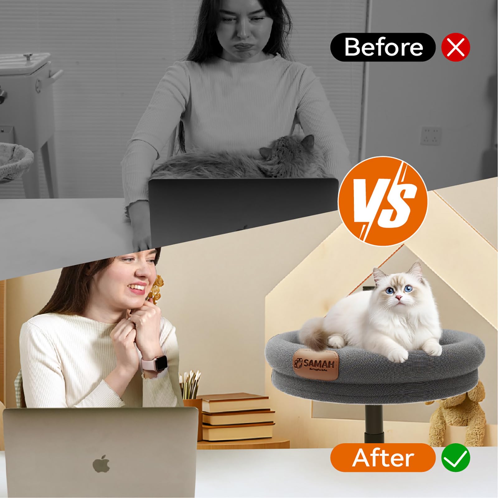 SAMAH cat desk bed sturdy frame provides secure lounging up to 40 lbs.