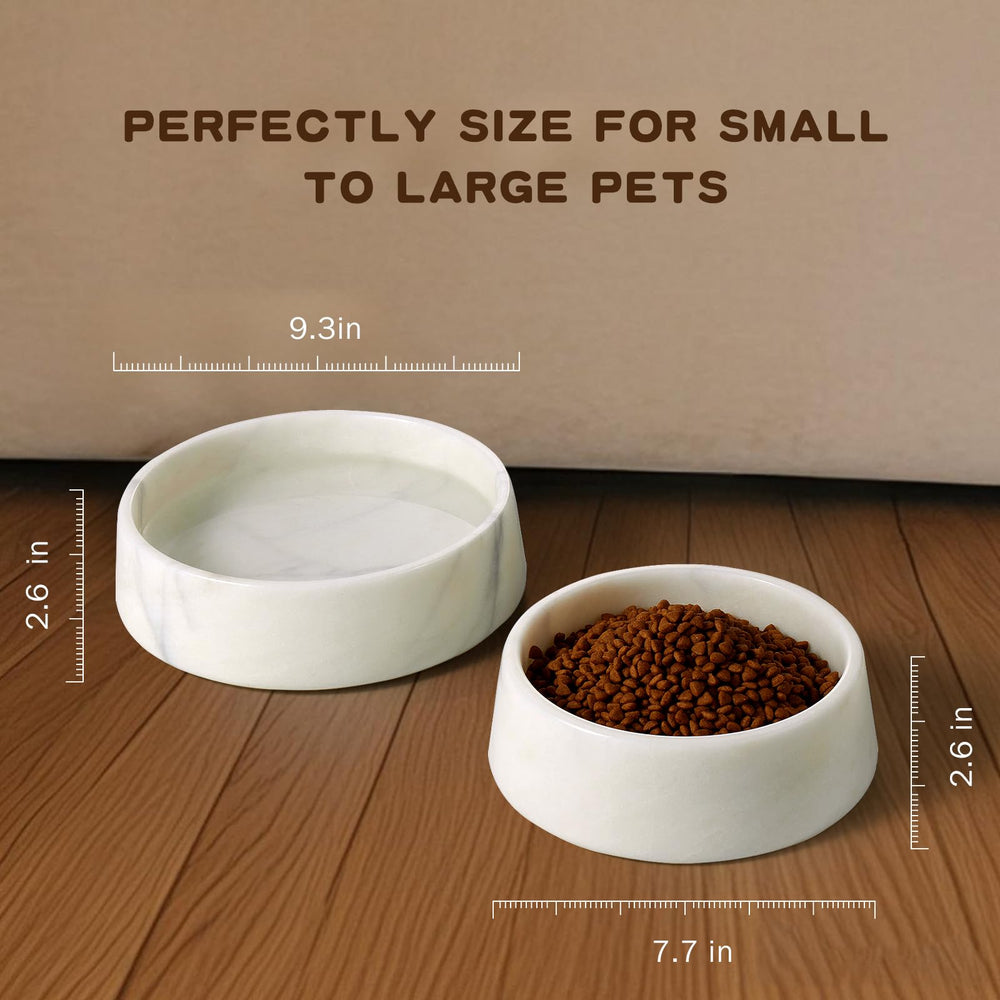 SAMAH white marble dog bowl durability shot emphasizes weight and resilience