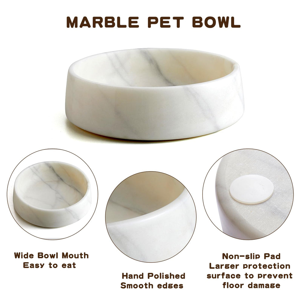 SAMAH white marble dog bowl full view highlights six-cup capacity for pets