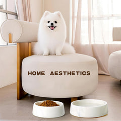 SAMAH white marble dog bowl with non-slip base prevents spills during feeding