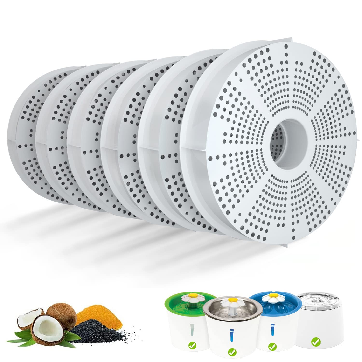 Samani 6-pack filters fit Catit Flower Fountain for cleaner water and easy fitting.