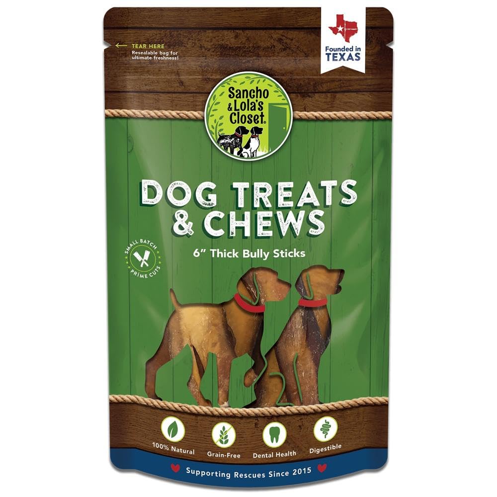 Sancho & Lola’s Closet bully sticks rawhide-free option for dogs.