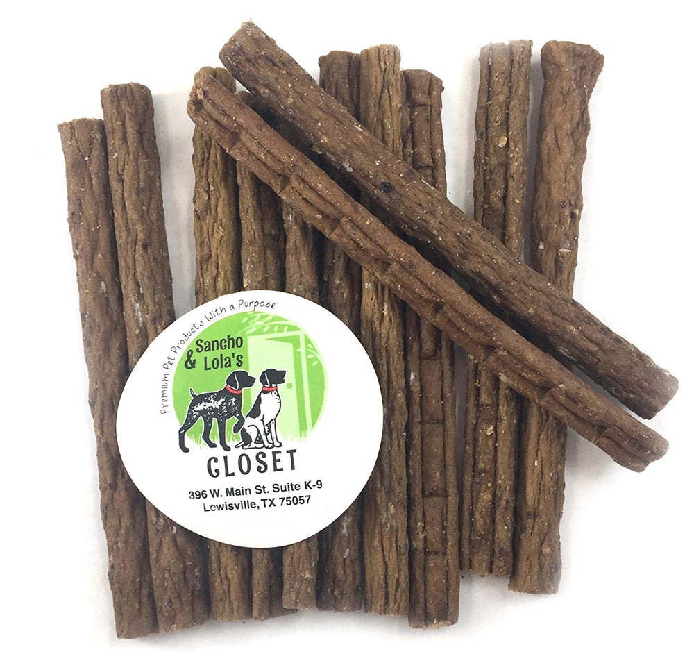 Sancho & Lola's Elk Jerky training treats, soft sticks for easy rewards.