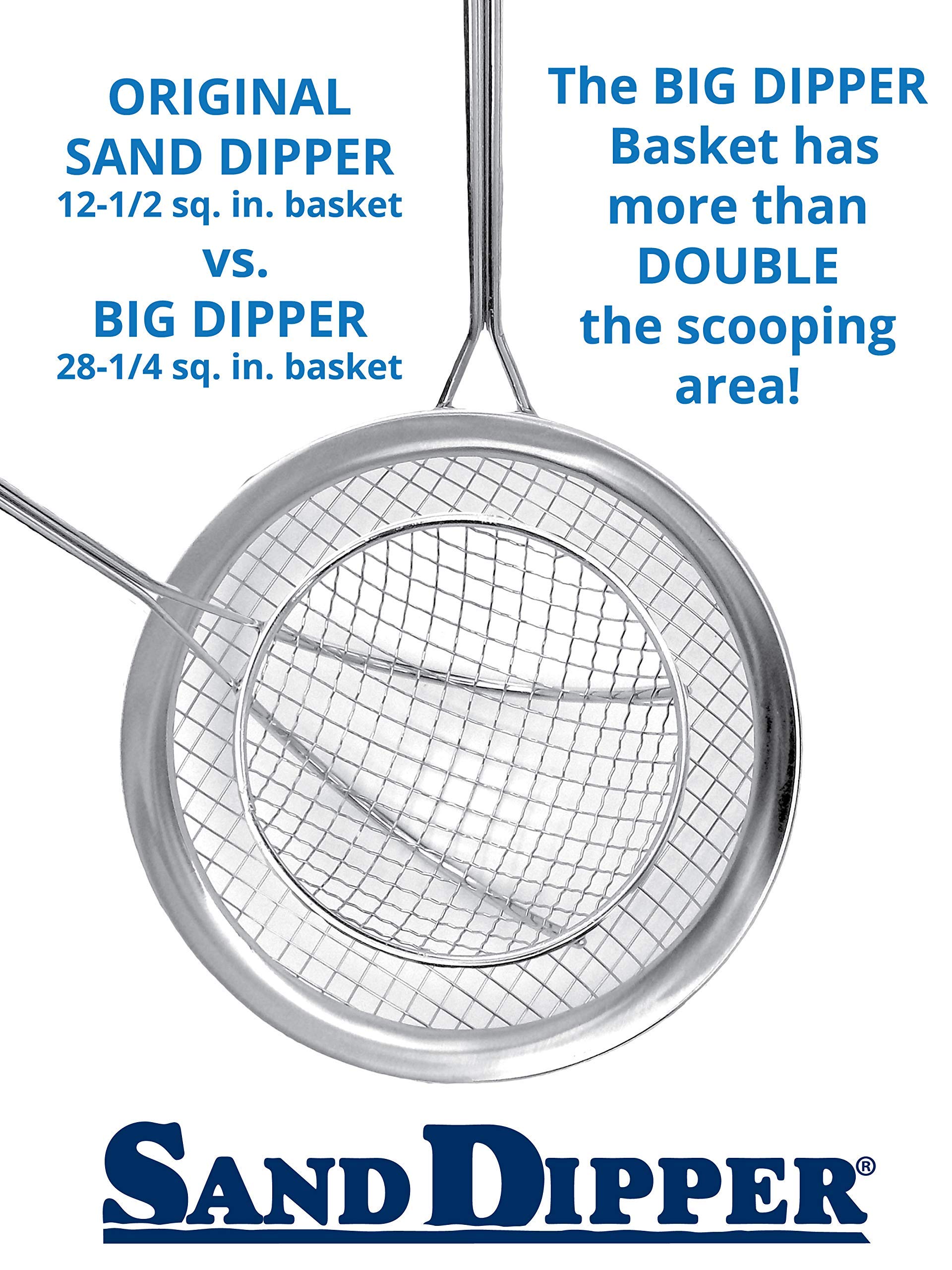 Sand Dipper Scoop stainless-steel-mesh: reduces dust during scooping with no static buildup.