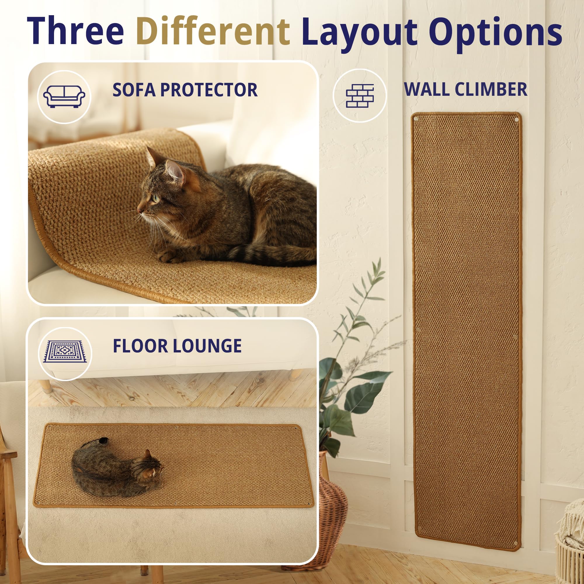 SANDPEAK cat wall-climbing carpet on sofa-protector emphasizes furniture protection during scratching.