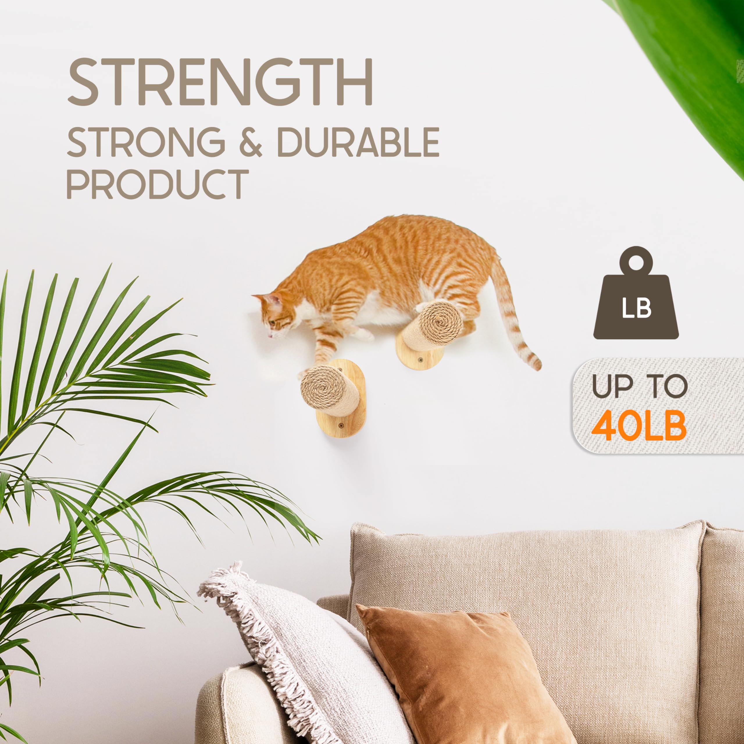 Sandpeak cat wall steps feature jute rope wrap for scratching and interactive play.