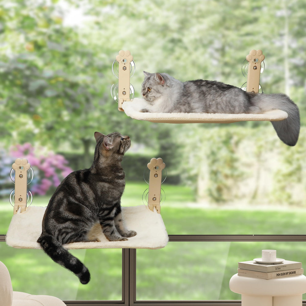 Sangoodier cat window perch folded in window for space-saving lounging.