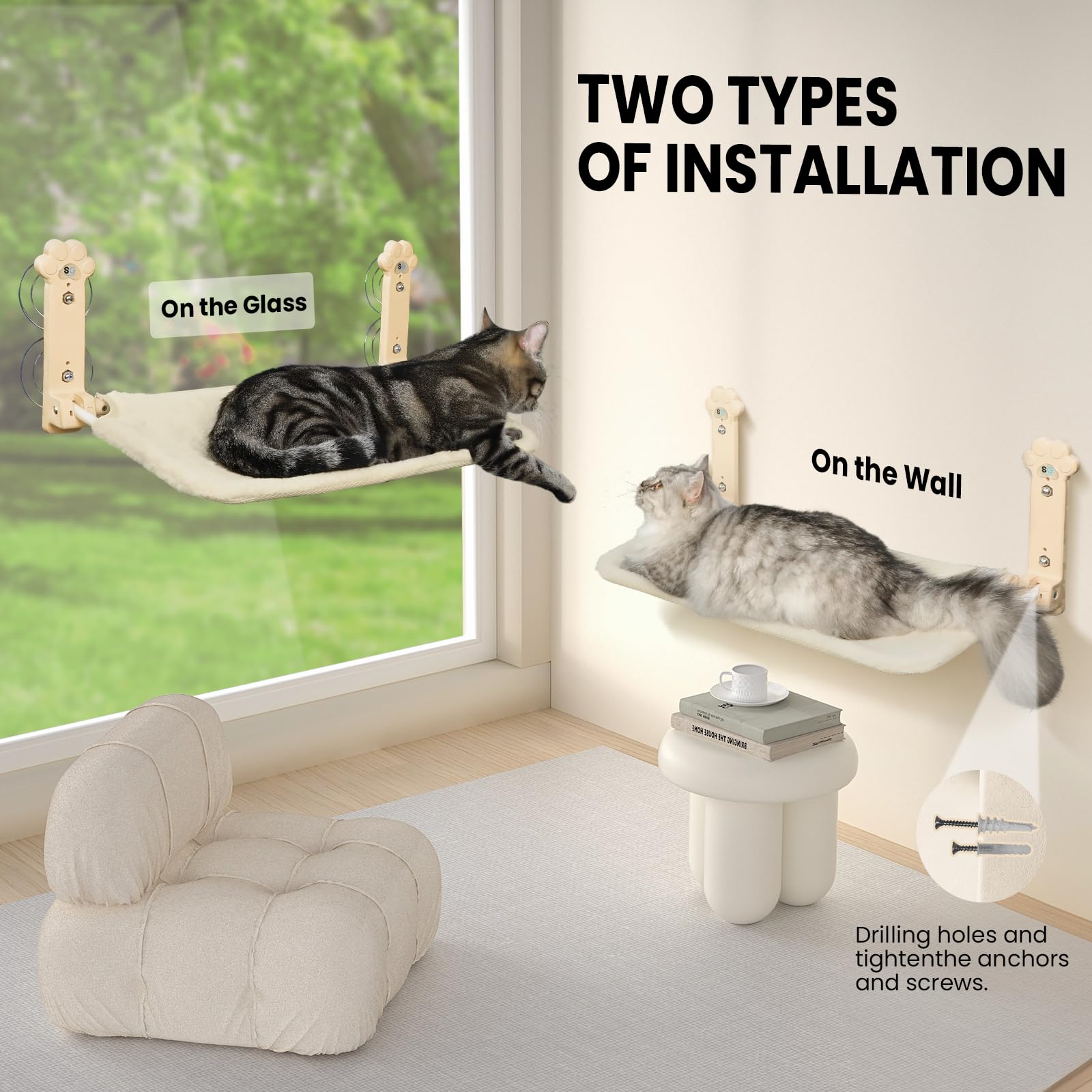 Sangoodier cordless cat hammock ready for tool-free installation and play.