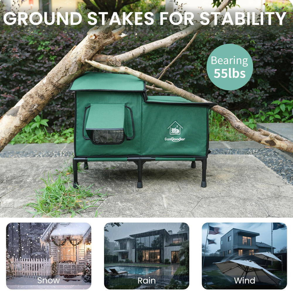 Sangoodier outdoor cat house ideal for garden and patio spaces.