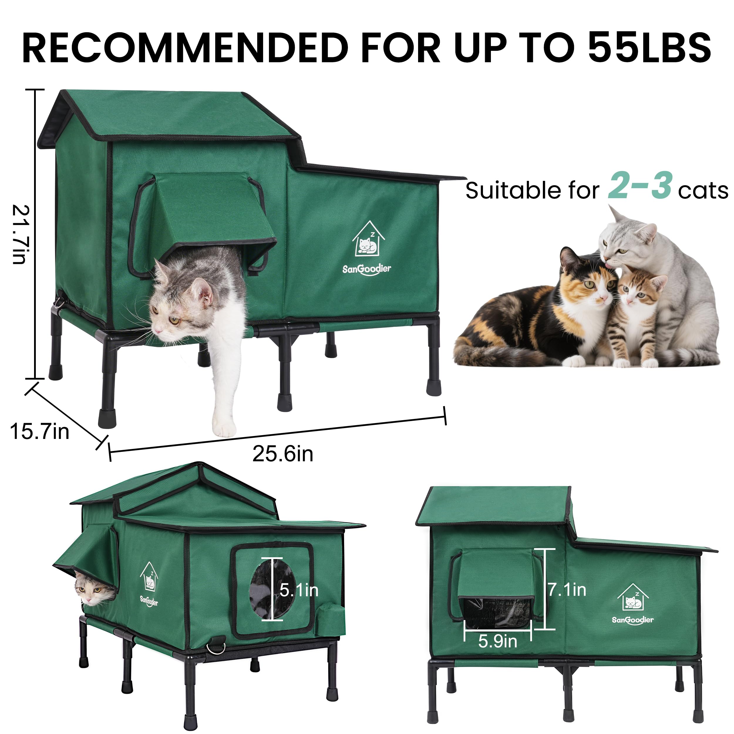 Sangoodier outdoor cat house with insulated layer for a warm microclimate.
