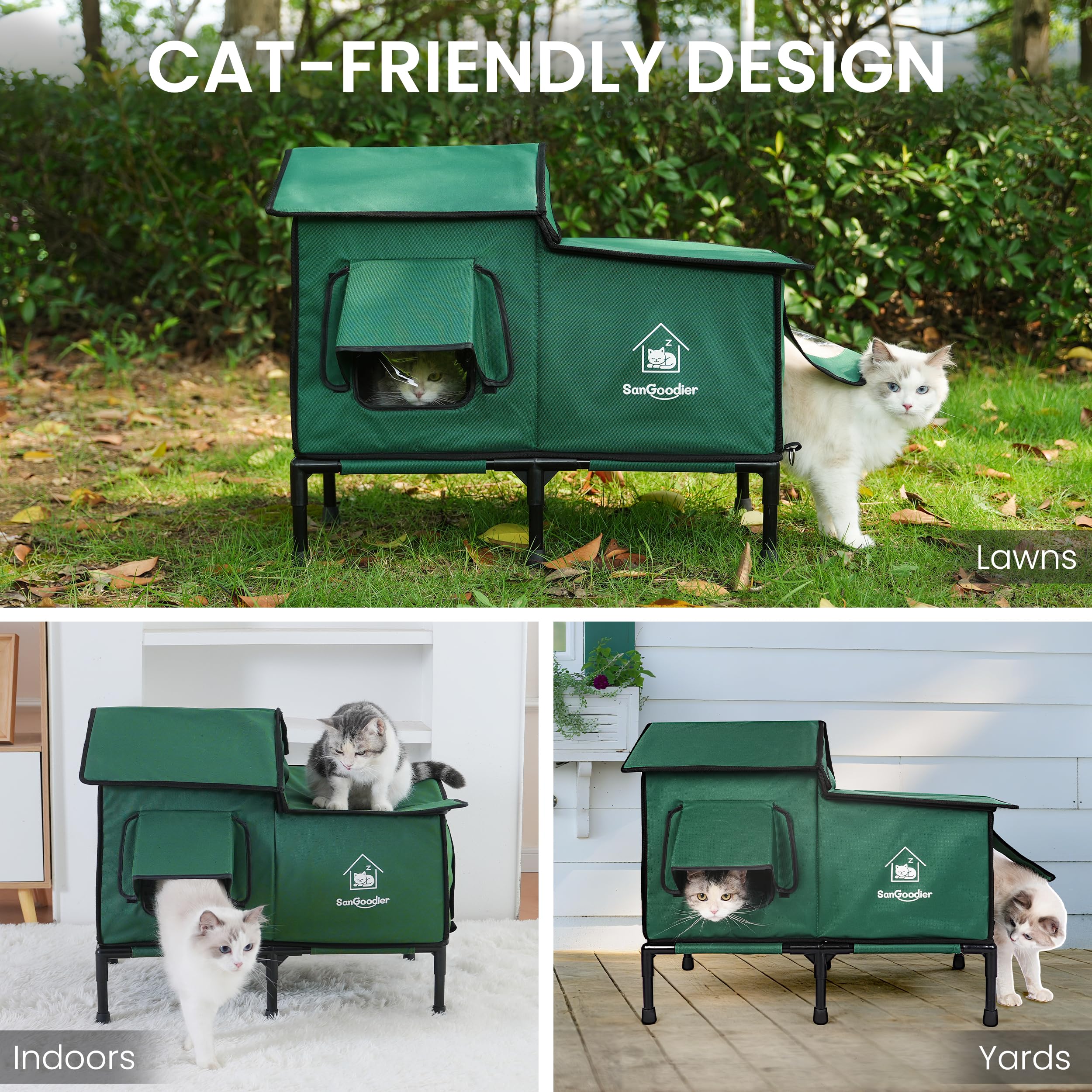 Sangoodier outdoor cat house supports 2–3 cats for shared shelter.