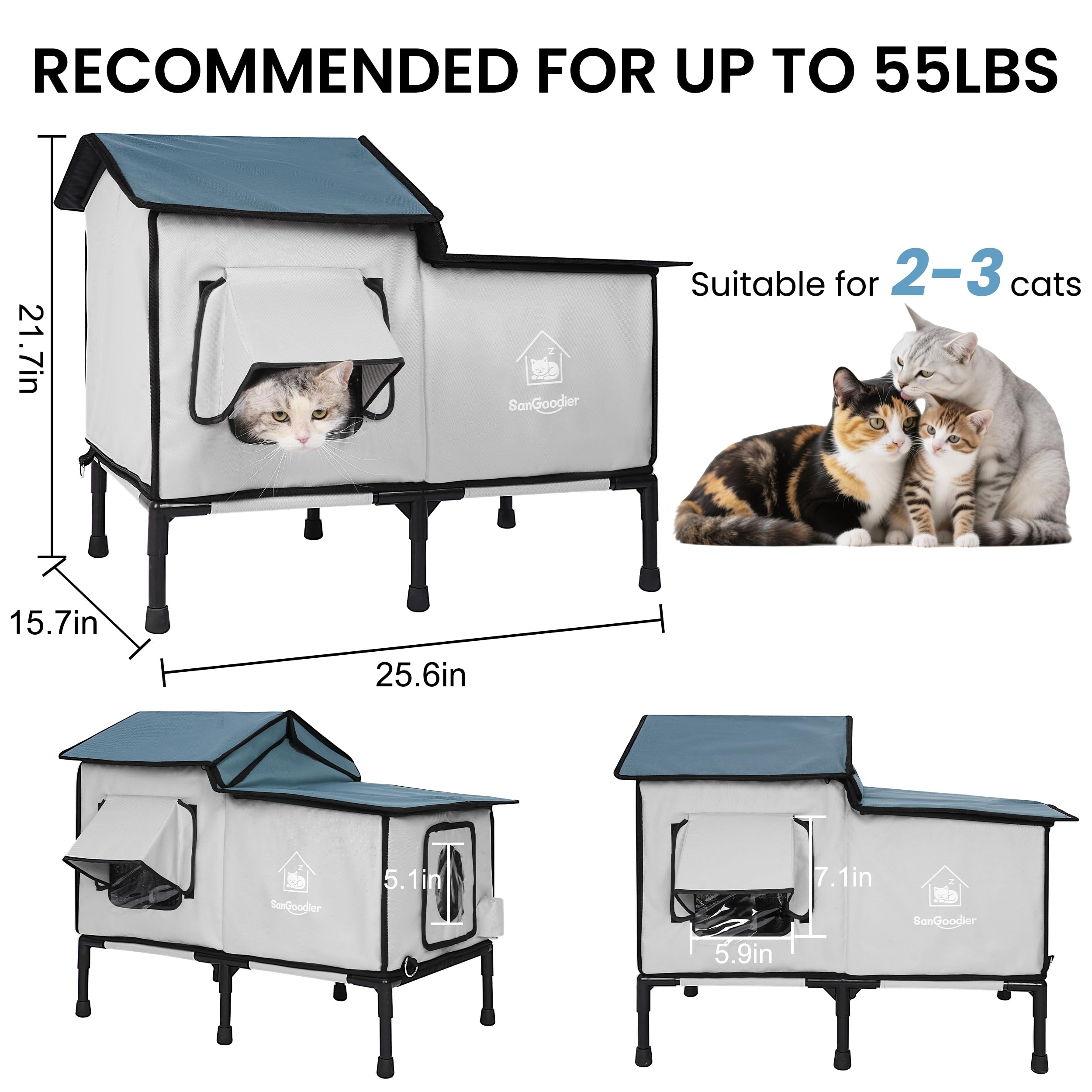 Sangoodier outdoor cat house PP panel provides sturdy structure for outdoor use.