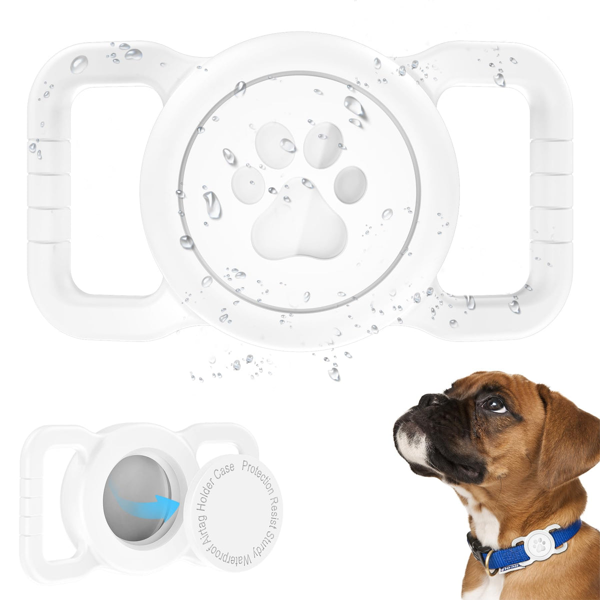 SANKALA Airtag dog collar holder with 360° waterproof coverage protects tag during outdoor play.