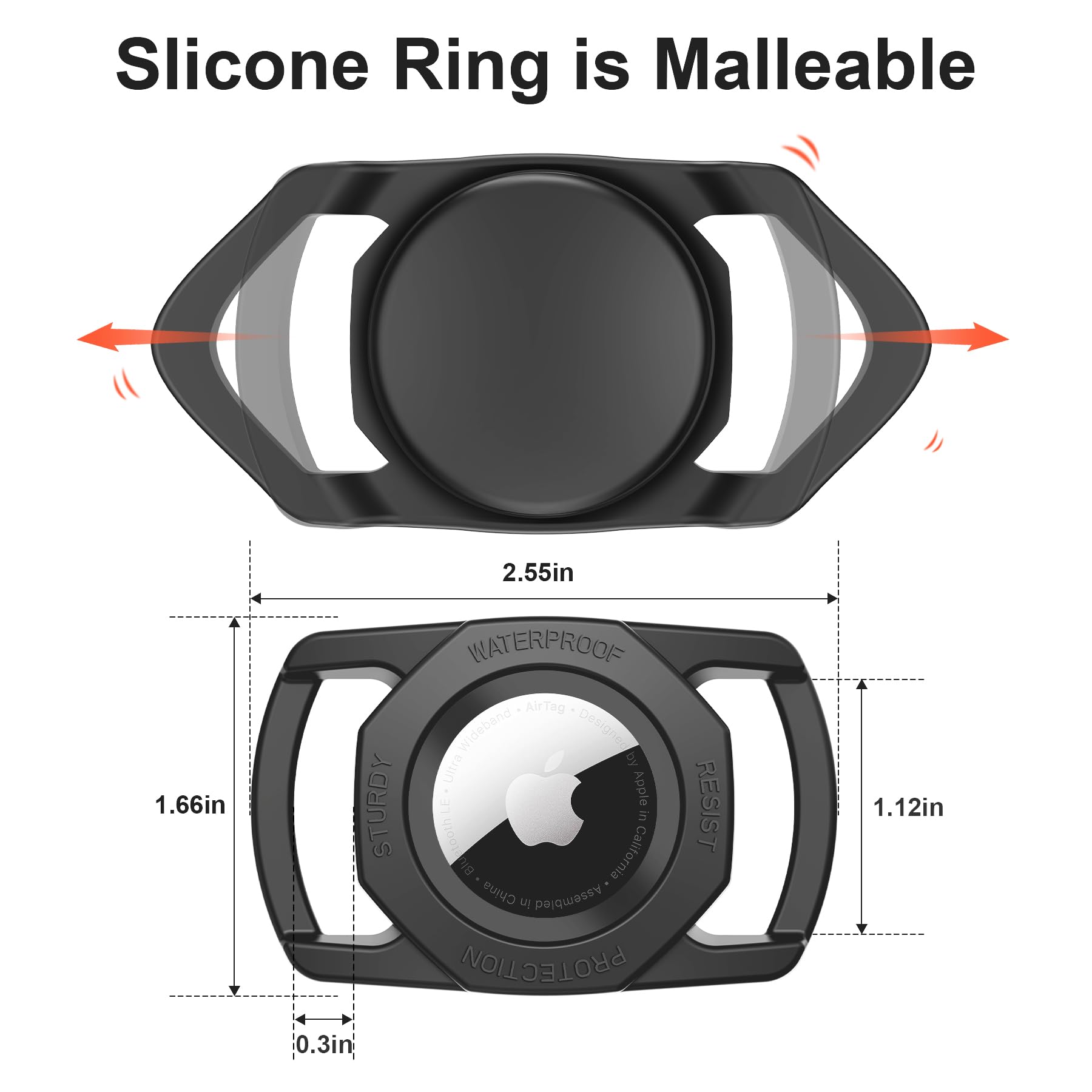 SANKALA Airtag Holder on black collar keeps AirTag safe from scratches.