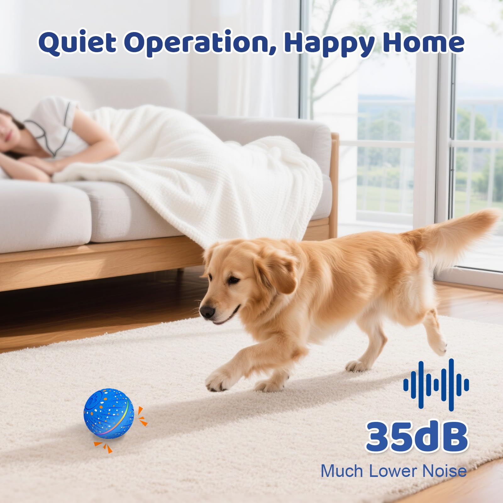 Sankell interactive dog ball blue IP54 waterproof for rainy-day play.