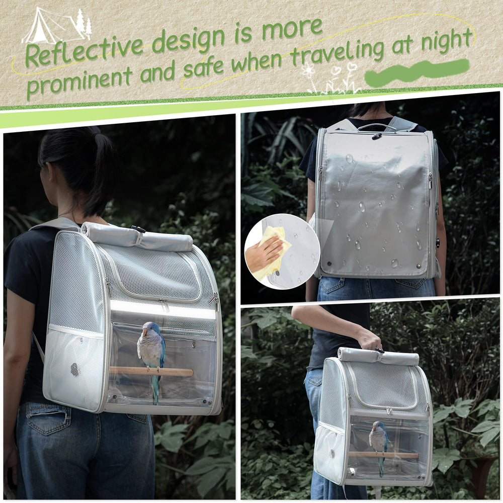 Sanmoncare Bird Backpack Carrier easy-clean tray keeps interior tidy during trips.