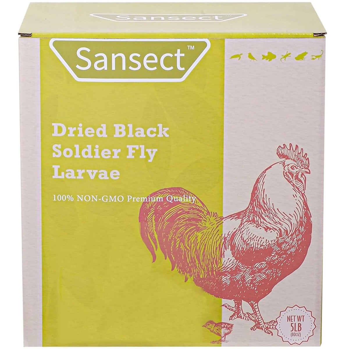 SANSECT 5lb dried BSF larvae bag for easy poultry feeding and storage.