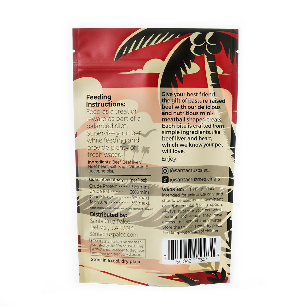 Santa Cruz Paleo dog treats close-up of pasture-raised beef used
