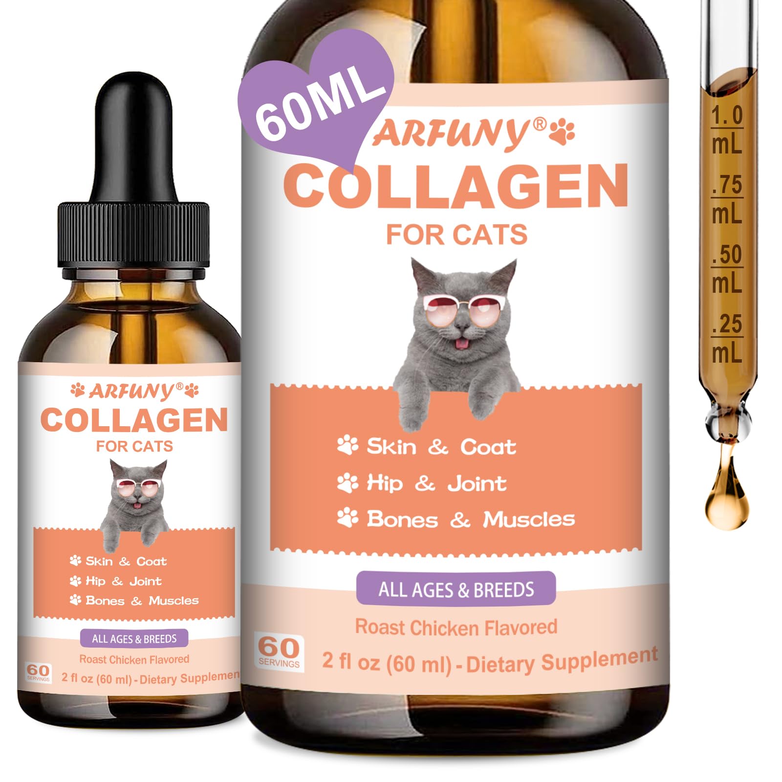 SANTKOL Collagen for Cats bottle highlighting roast chicken flavor and premium formula