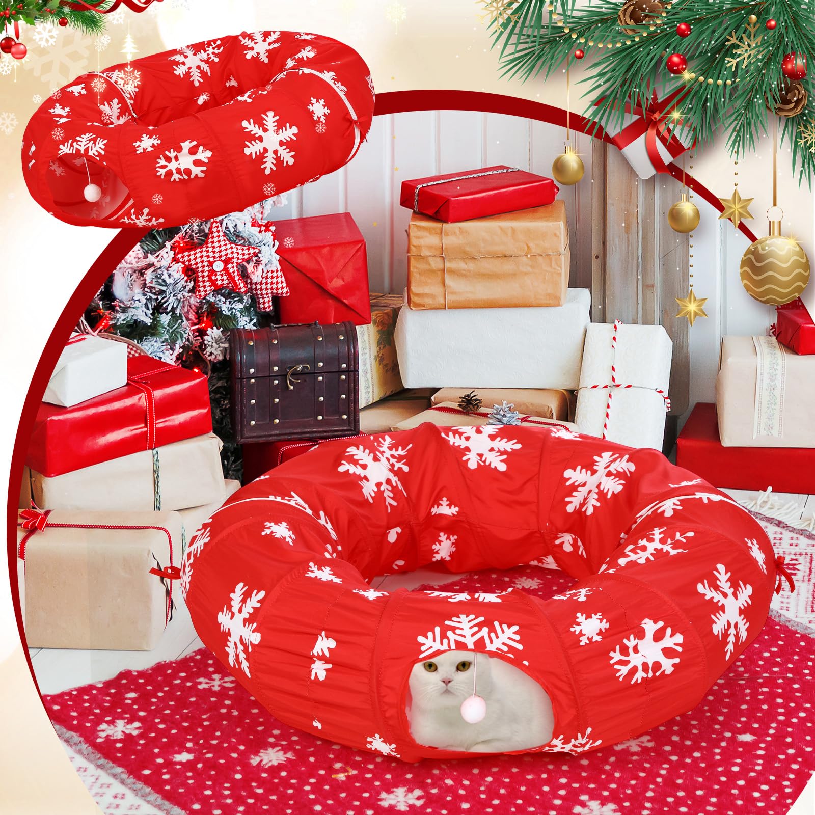 Sanwuta Christmas Cat Tunnel 110cm diameter shows generous size for play.