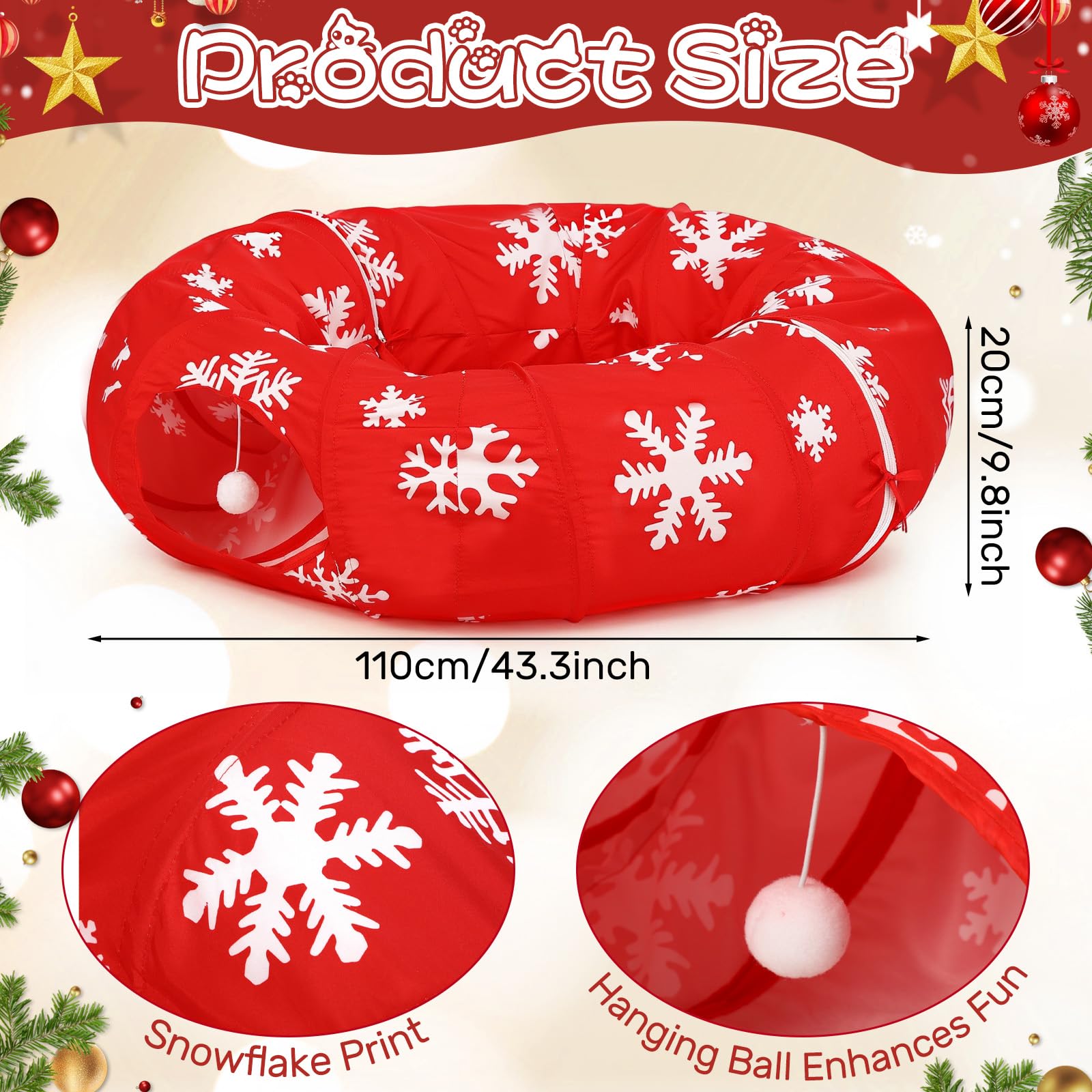 Sanwuta Christmas Cat Tunnel with hanging ornament boosts interactive fun.