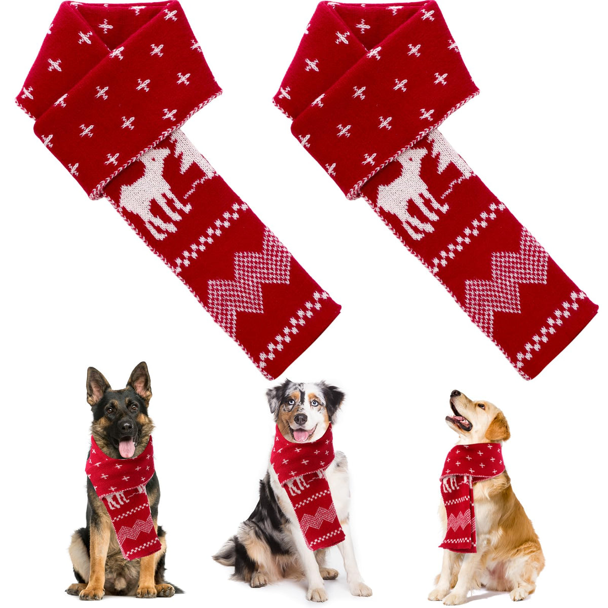 Sanwuta Christmas dog scarf front view in wine red beige for warmth