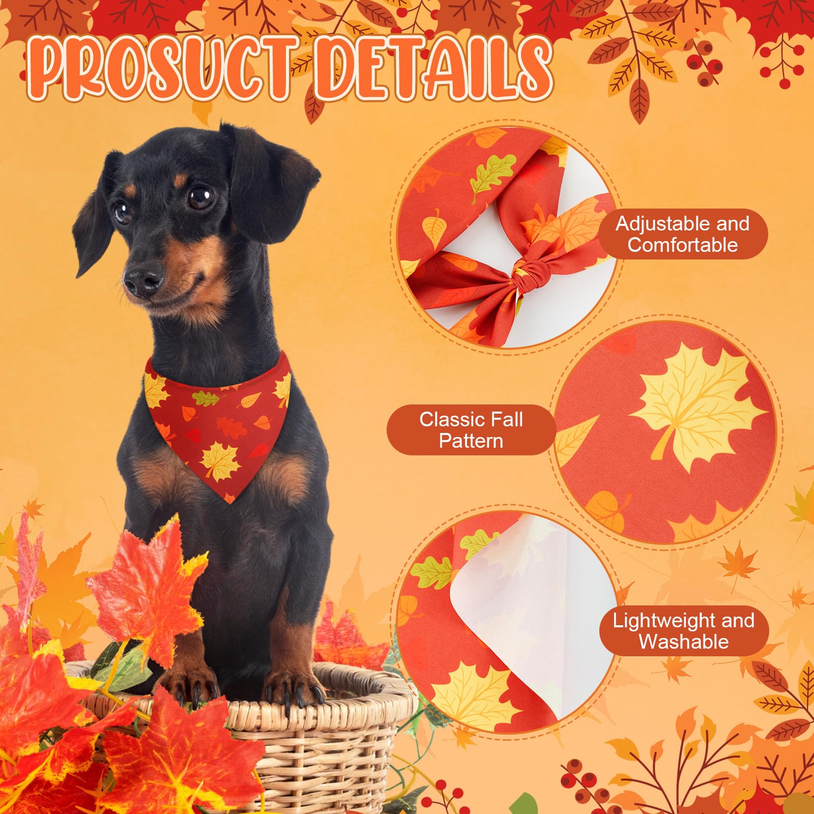 Sanwuta collar bow tie pumpkin pattern creates festive frames for pet portraits.