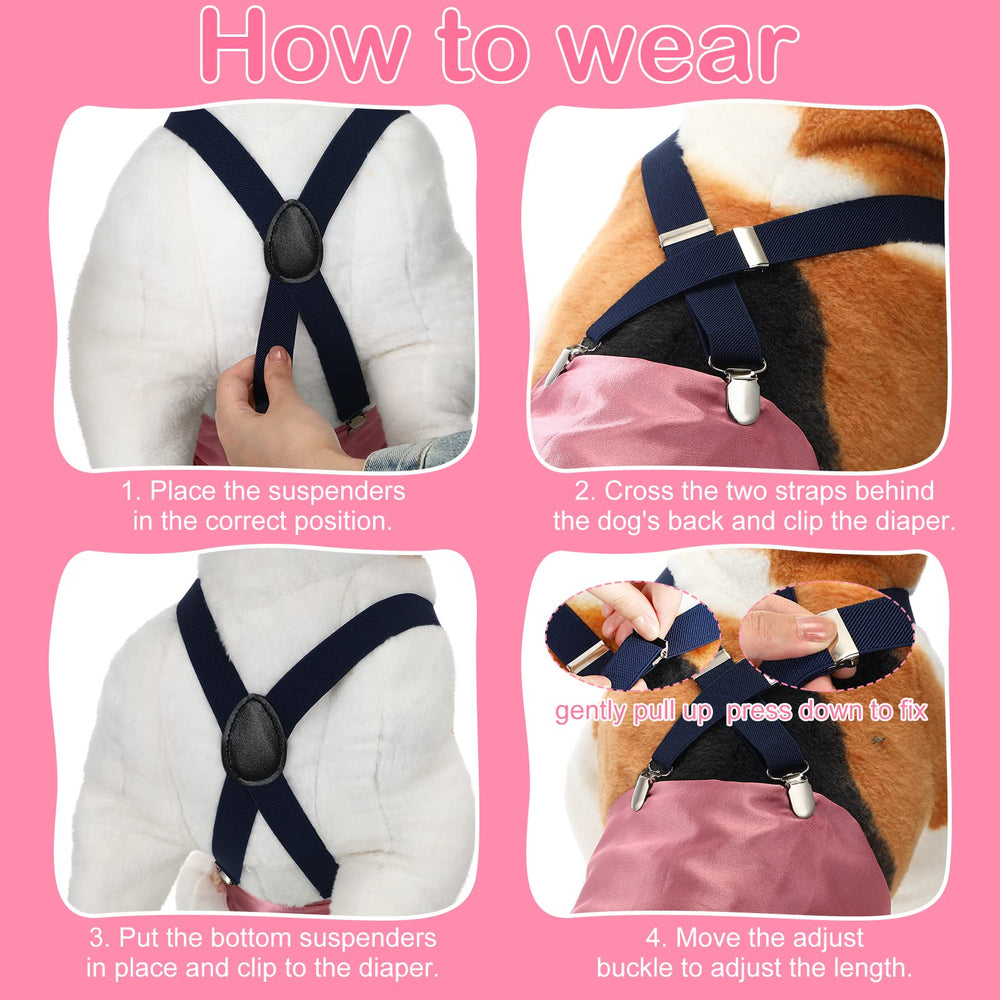 Sanwuta coffee color suspenders shown with dog skirts for cute, practical wear.