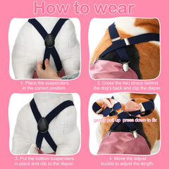 Sanwuta coffee color suspenders shown with dog skirts for cute, practical wear.