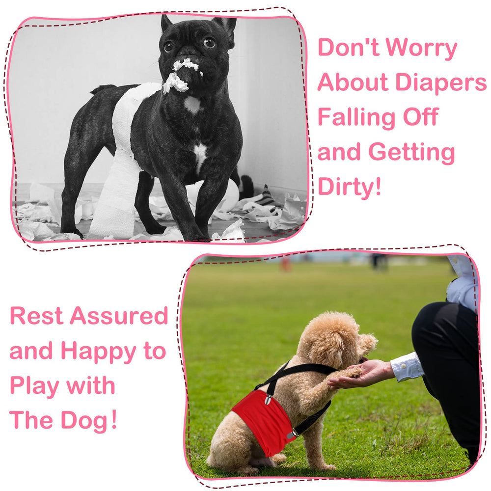 Sanwuta dog diaper suspenders with four clips enable secure attachment to diapers or skirts.