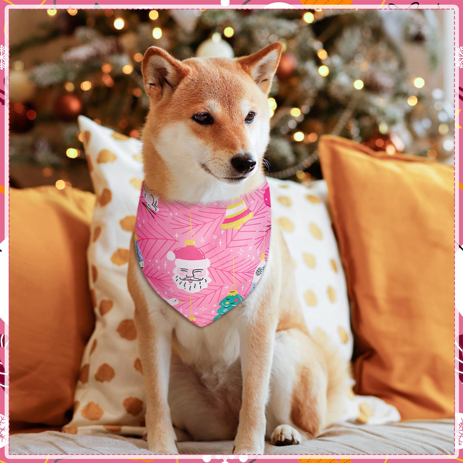 Sanwuta pink Christmas dog bandana adjustable fit for secure wear