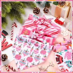 Sanwuta pink Christmas dog bandana gingerbread-men pattern for holiday pictures